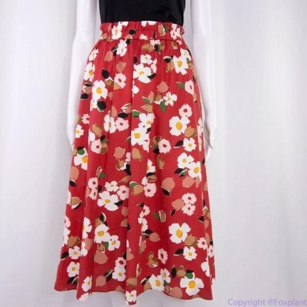 NWT‎ kate spade botanical garden cotton midi skirt, Red and white